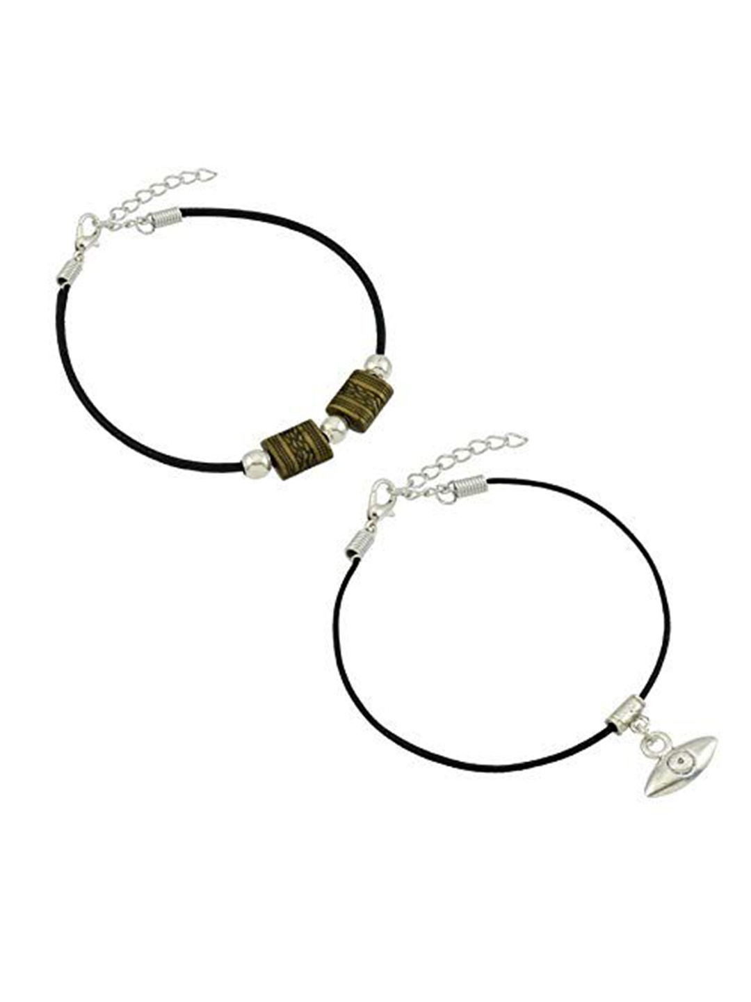 

HIGH TRENDZ Women Set of 2 Anklets, Black