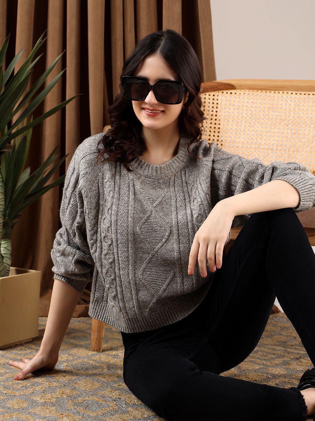 

Kotty Women Cable Knit Pullover, Grey