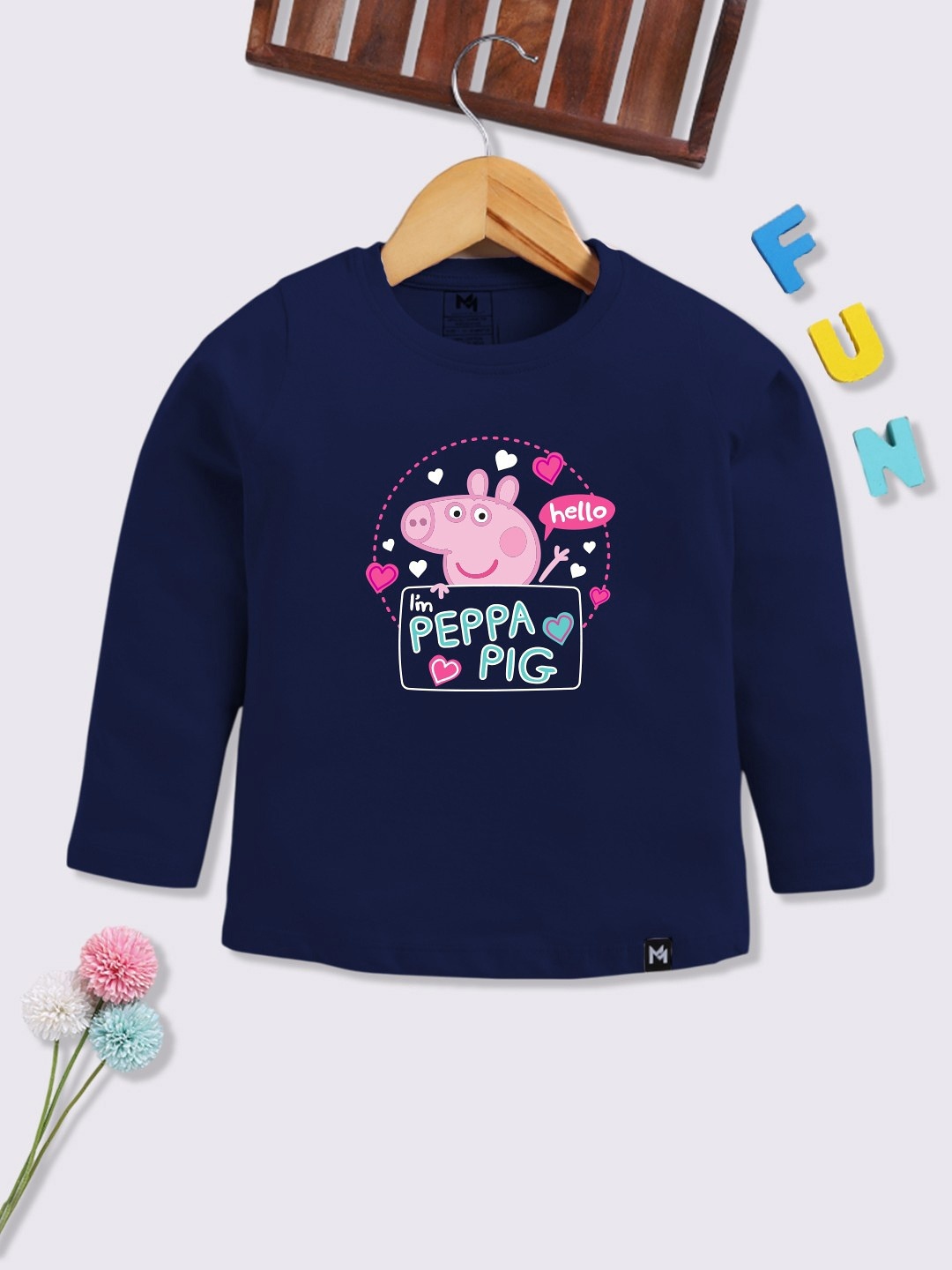 

YK X Minute Mirth Infant Girls Peppa Pig Printed Cotton T-shirt, Navy blue