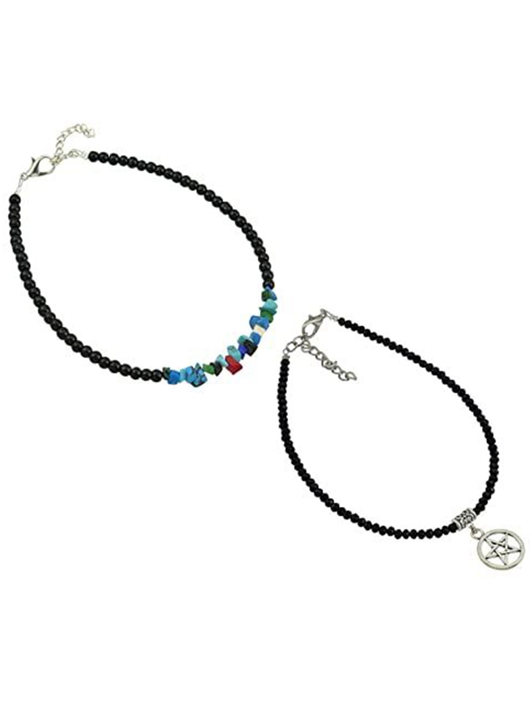 

HIGH TRENDZ Women Set of 2 Anklets, Black