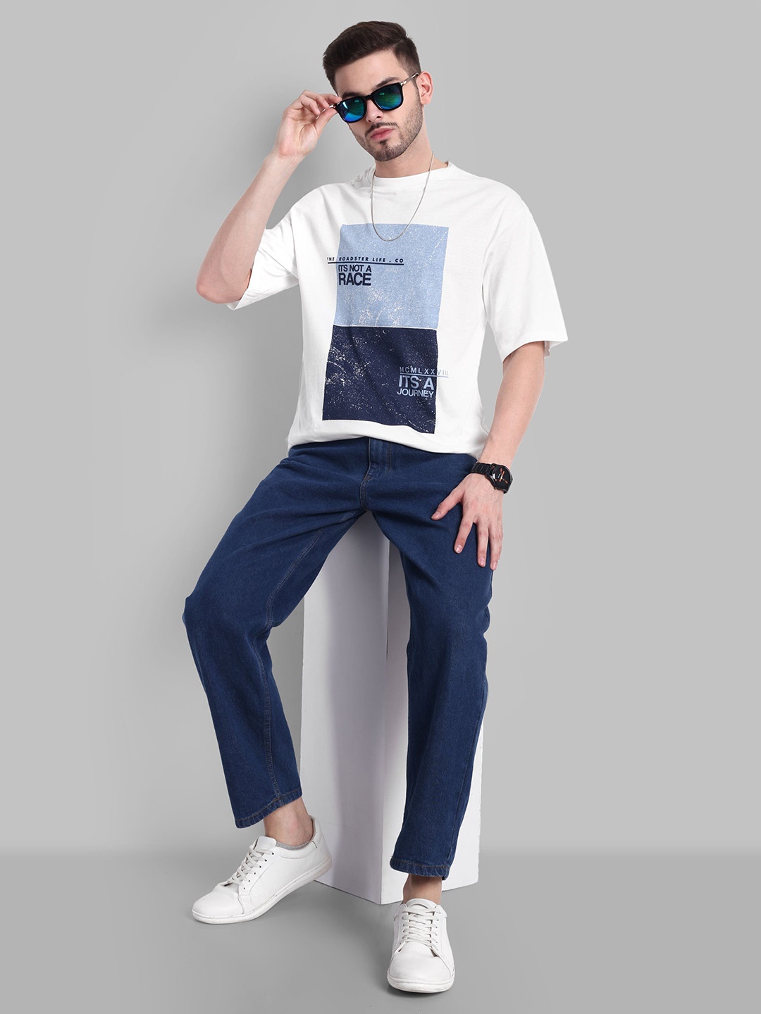 

The Roadster Lifestyle Co. Printed Pure Cotton Relaxed-Fit T-Shirt, White