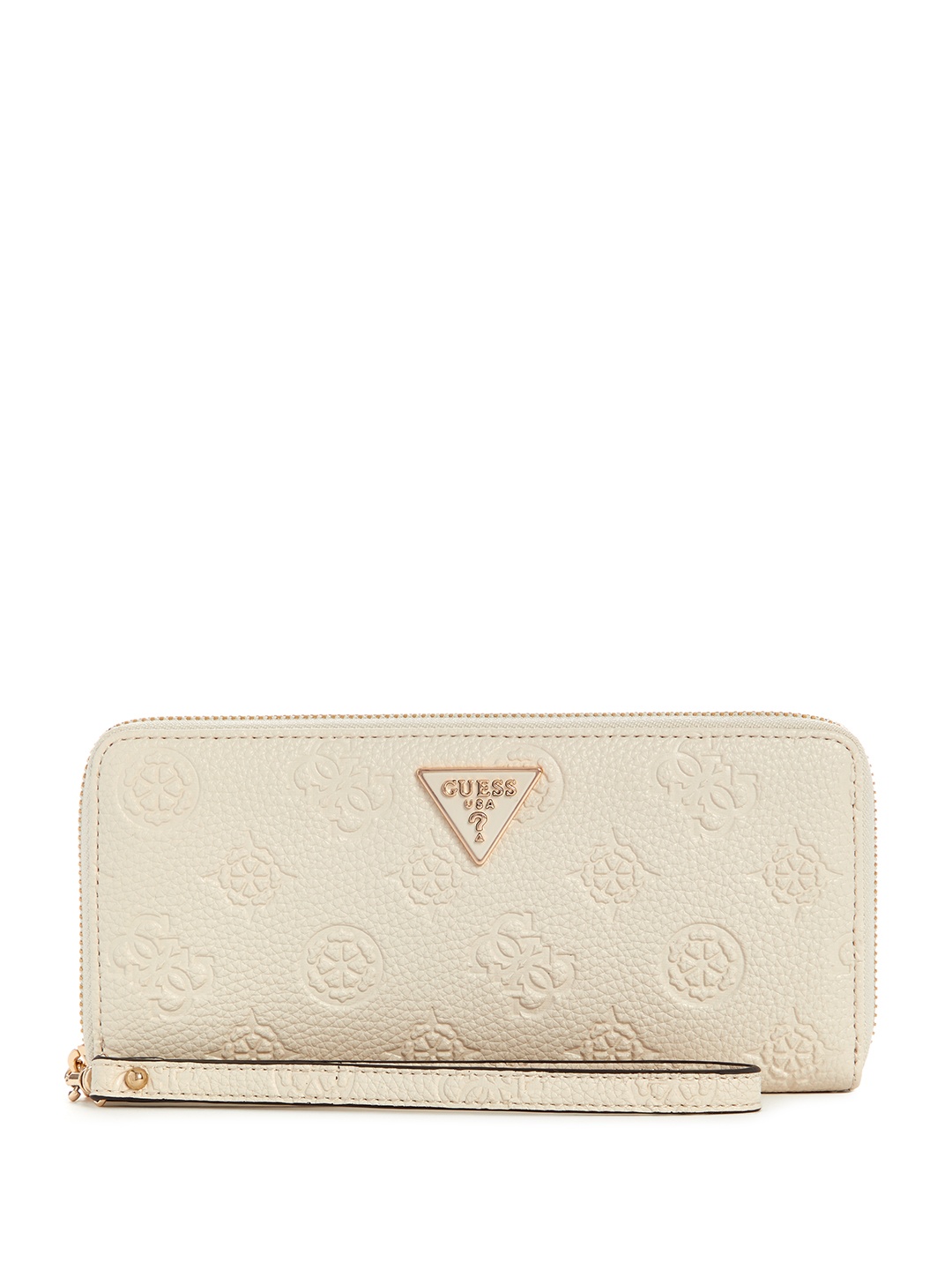

GUESS Women Brand Logo Textured Zip Around Wallet, Off white