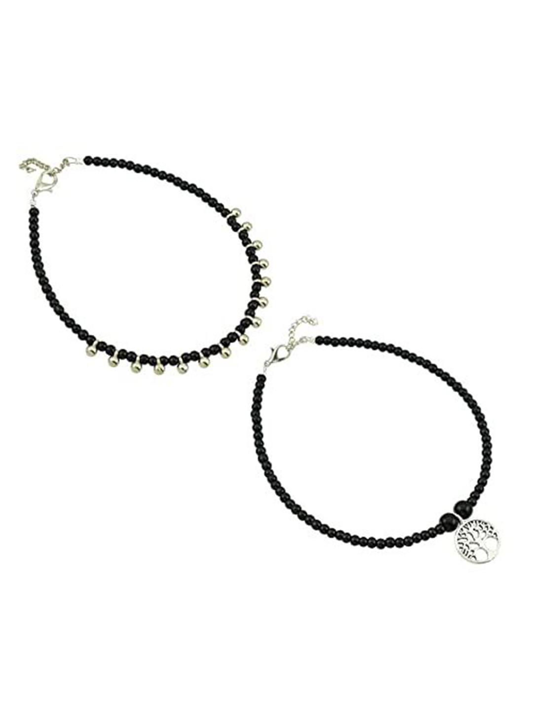 

HIGH TRENDZ Women Set of 2 Anklets, Black