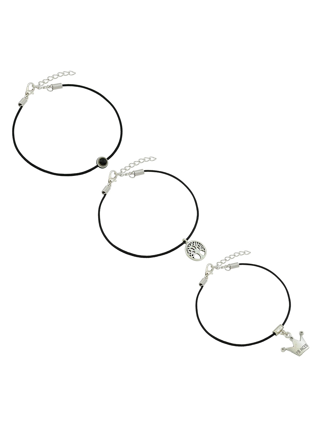 

HIGH TRENDZ Women Set of 3 Anklets, Black