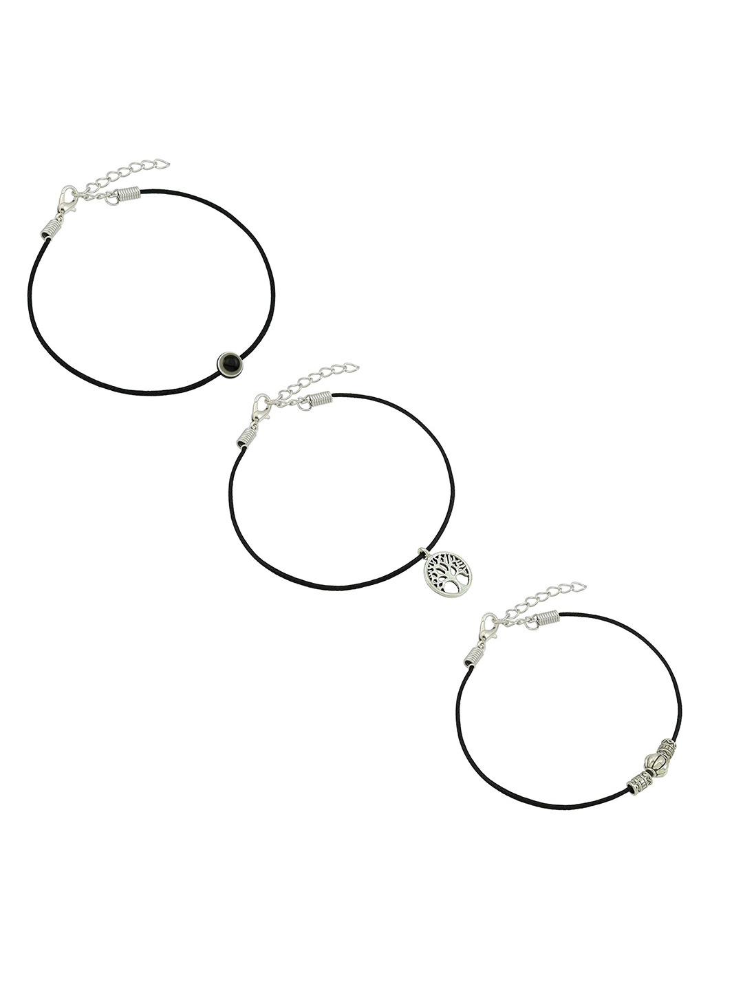

HIGH TRENDZ Women Set of 3 Anklets, Black
