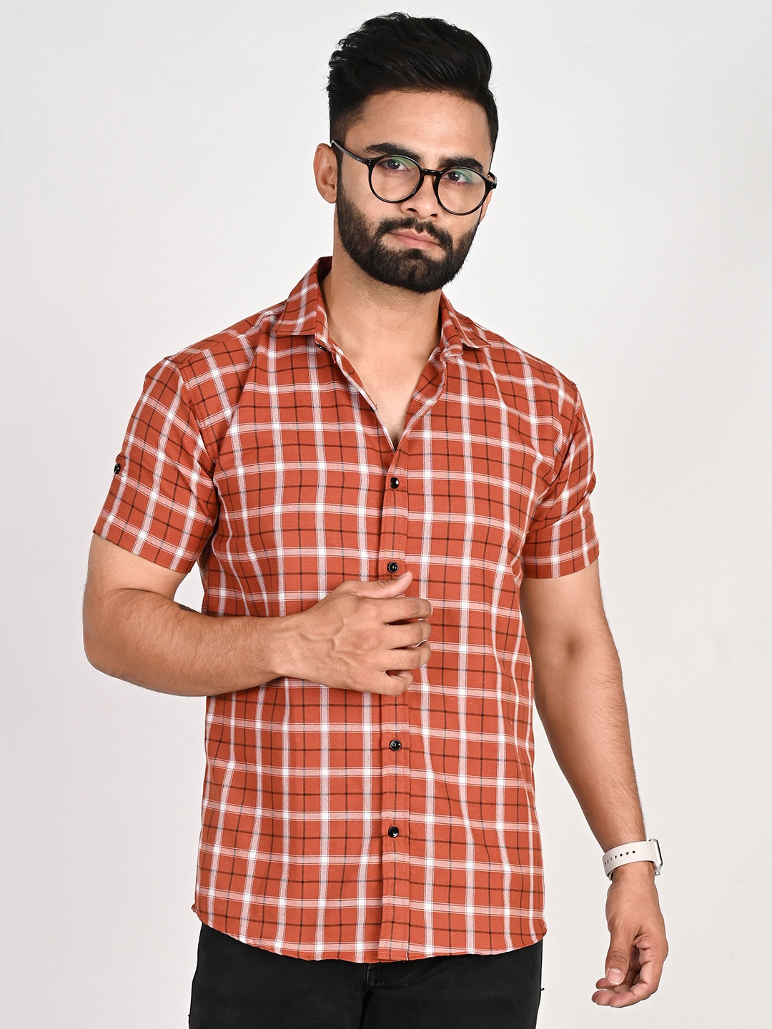 

Tanip Men Comfort Sheer Checked Casual Shirt, Maroon