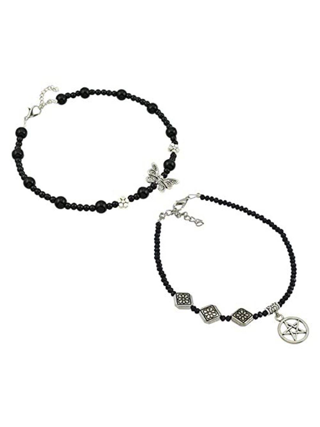 

HIGH TRENDZ Women Set of 2 Anklets, Black