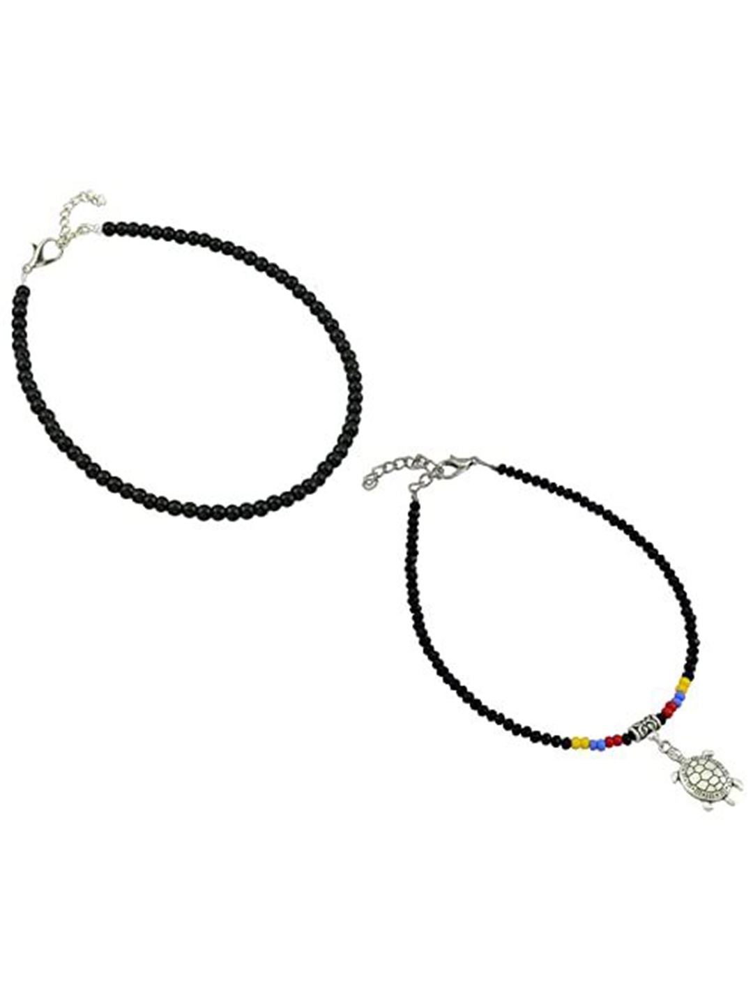 

HIGH TRENDZ Women Set of 2 Anklets, Black
