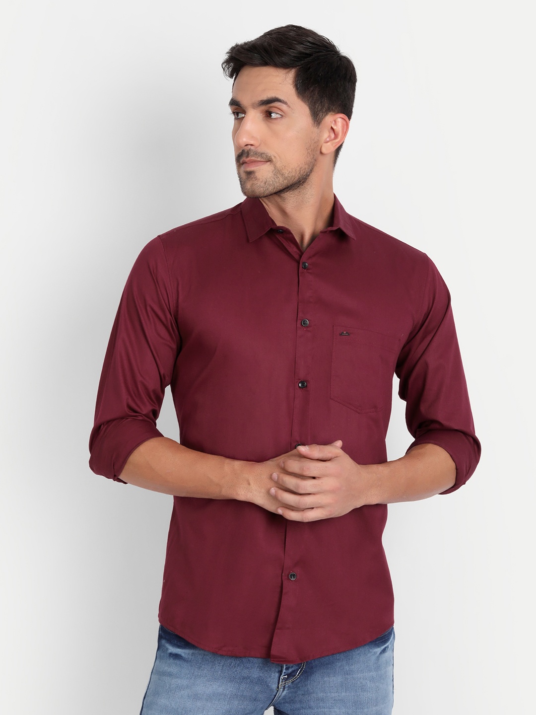 

Tanip Men Comfort Sheer Casual Shirt, Maroon