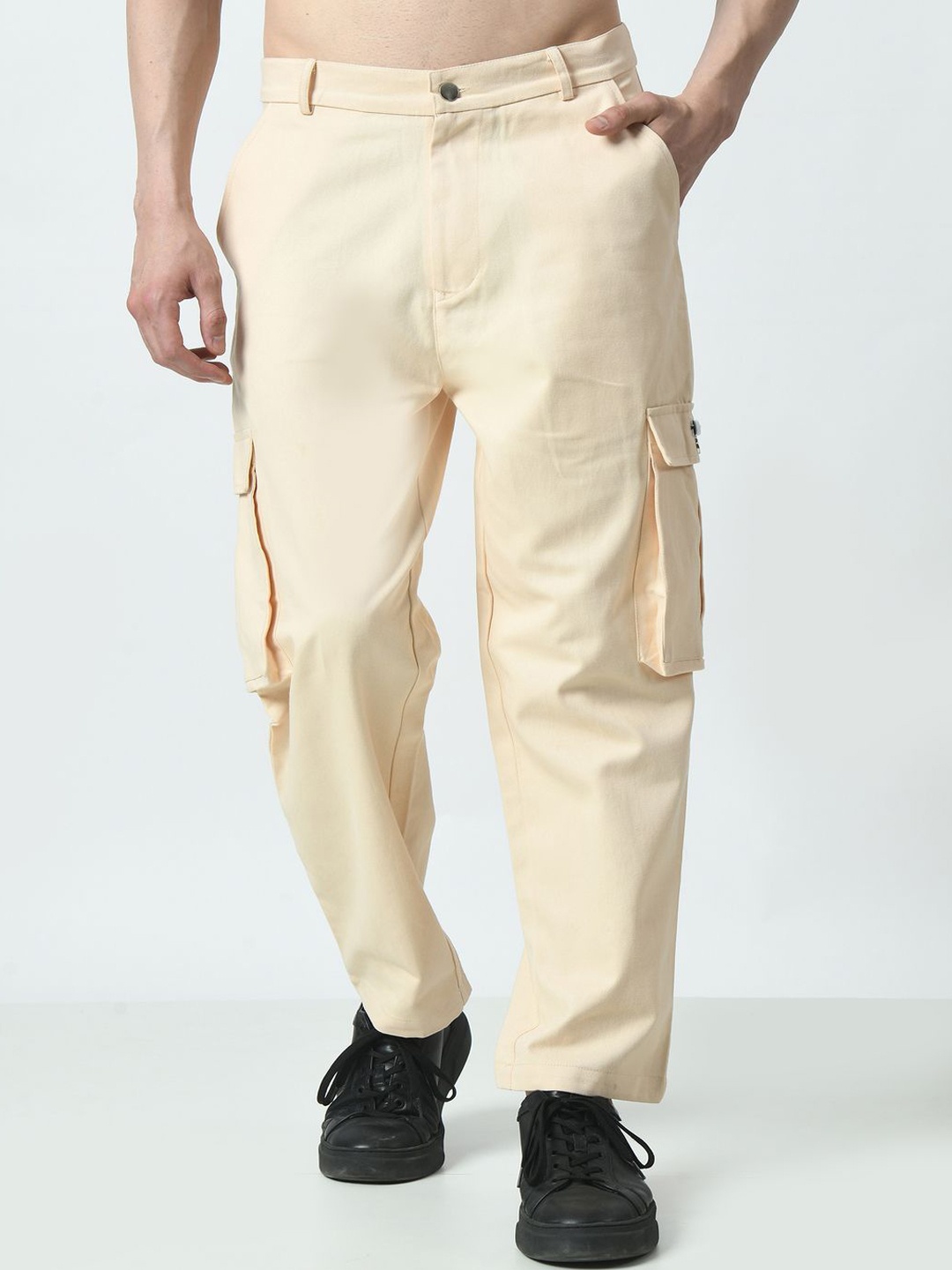 

EKSDEE Men Relaxed Loose Fit Cargos Trousers, Peach