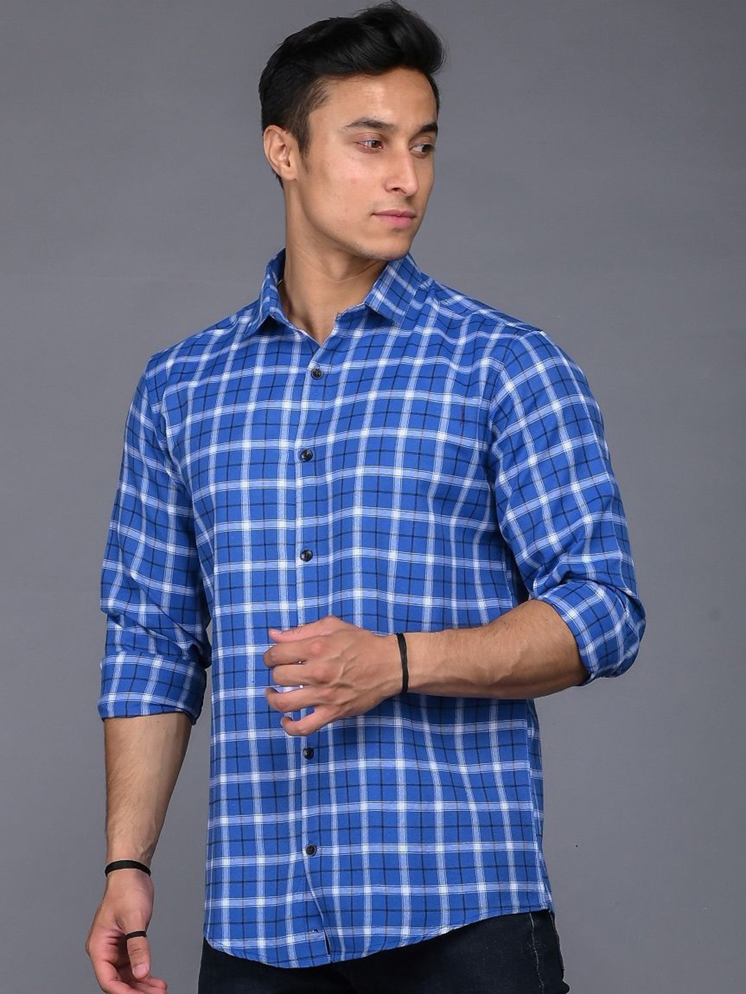 

Tanip Men Comfort Sheer Checked Casual Shirt, Blue