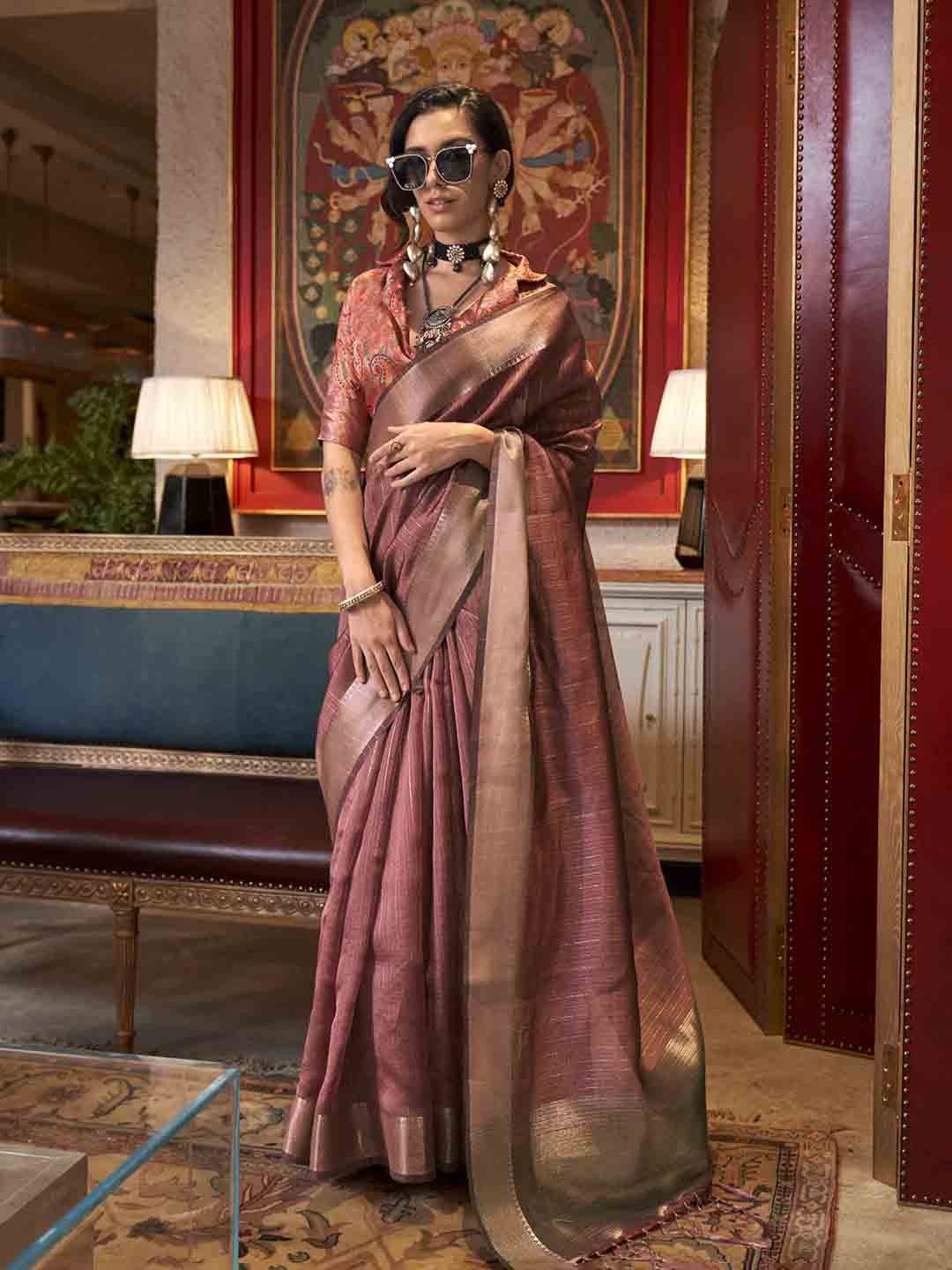 

Mitera Woven Design Zari Poly Chiffon Saree, Rust