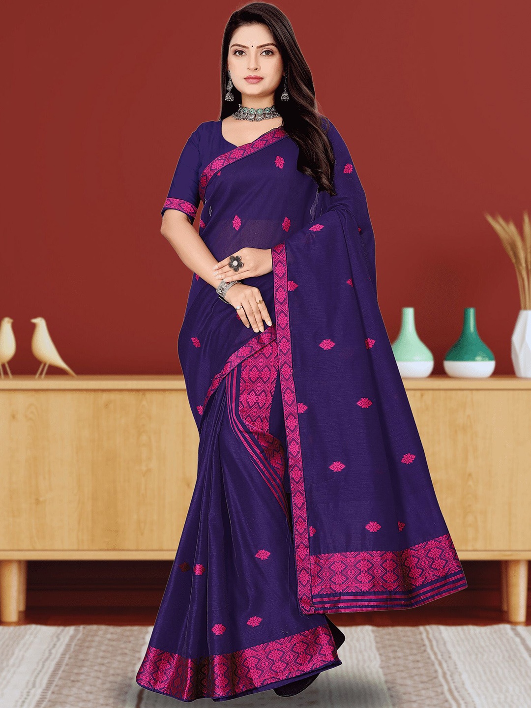 

KAMDAR Woven Design Traditional Assamese Mekhela Sador, Violet
