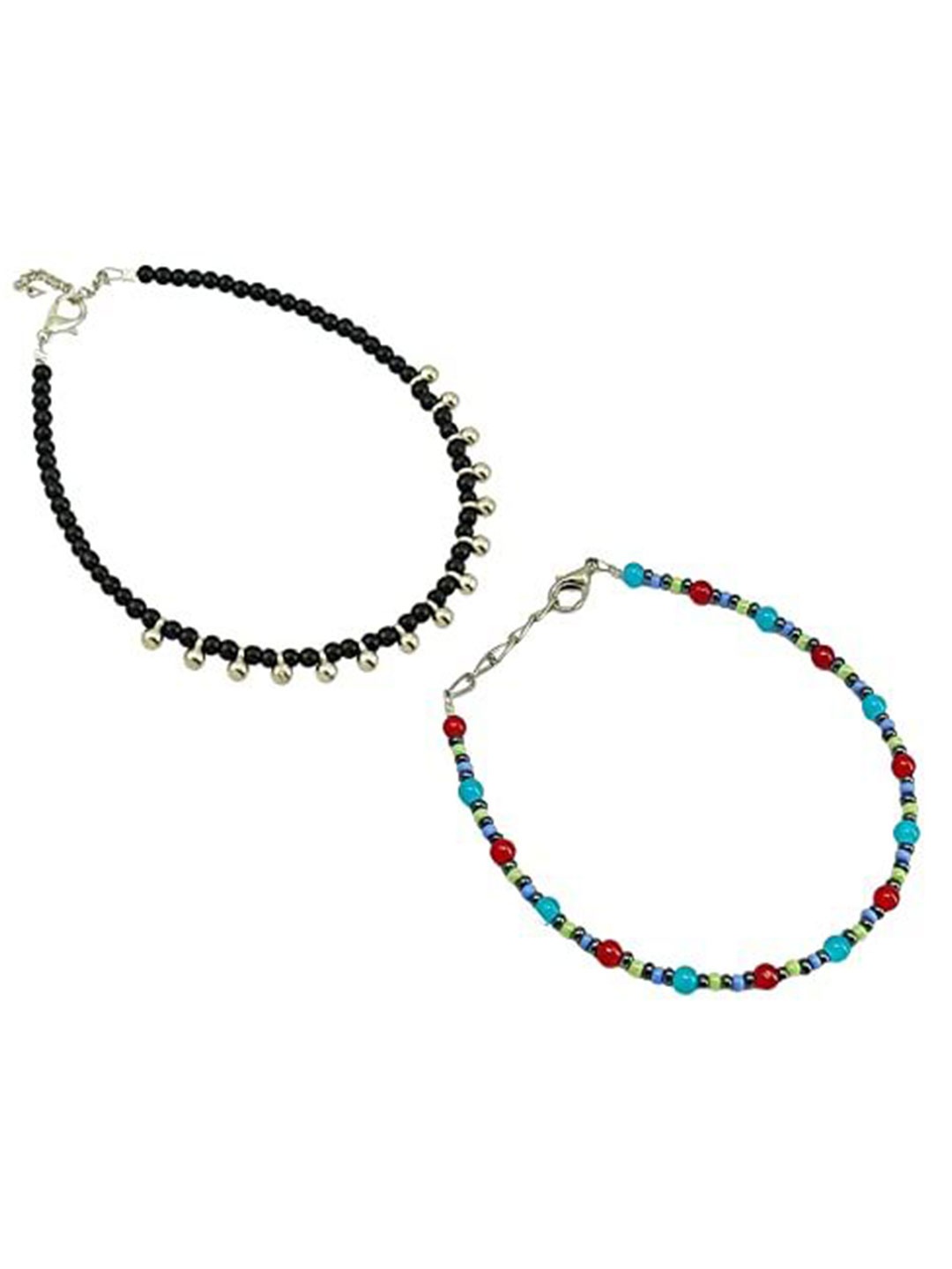

HIGH TRENDZ Women Set of 2 Anklets, Black
