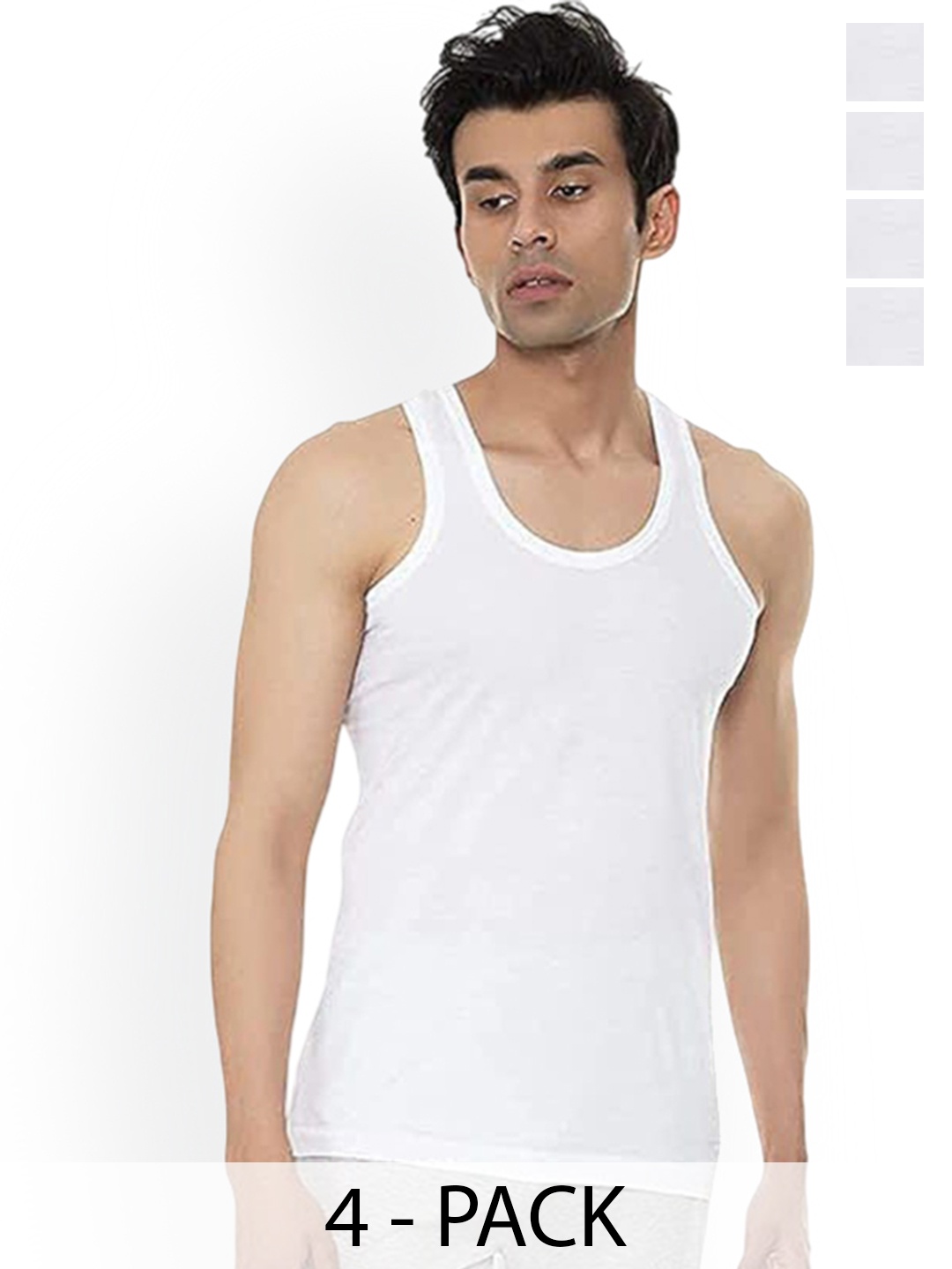 

AMUL COMFY Pack Of 4 Pure Cotton Gym Vests, White