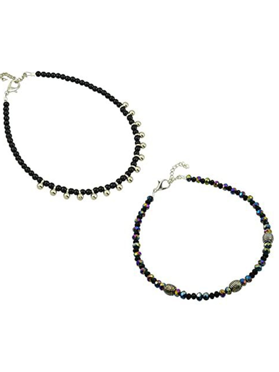 

HIGH TRENDZ Women Set of 2 Anklets, Black