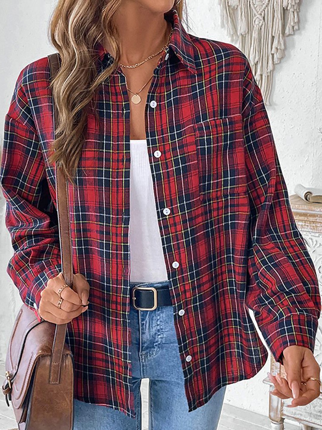 

StyleCast x Revolte Women Tartan Checks Opaque Checked Casual Shirt, Red