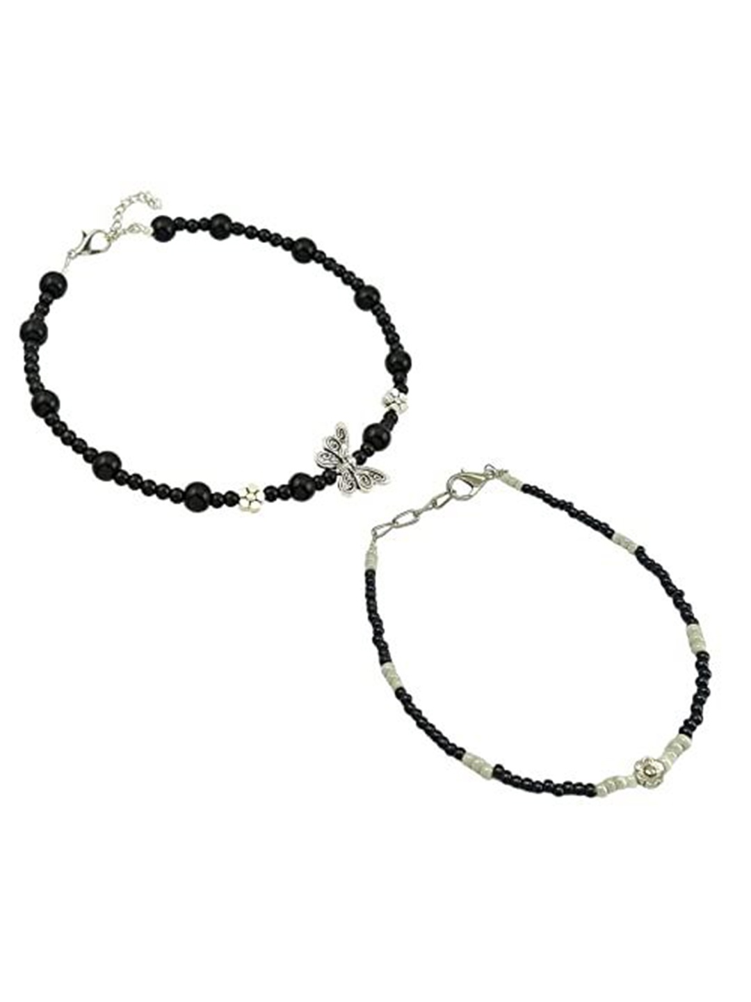 

HIGH TRENDZ Women Set of 2 Anklets, Black