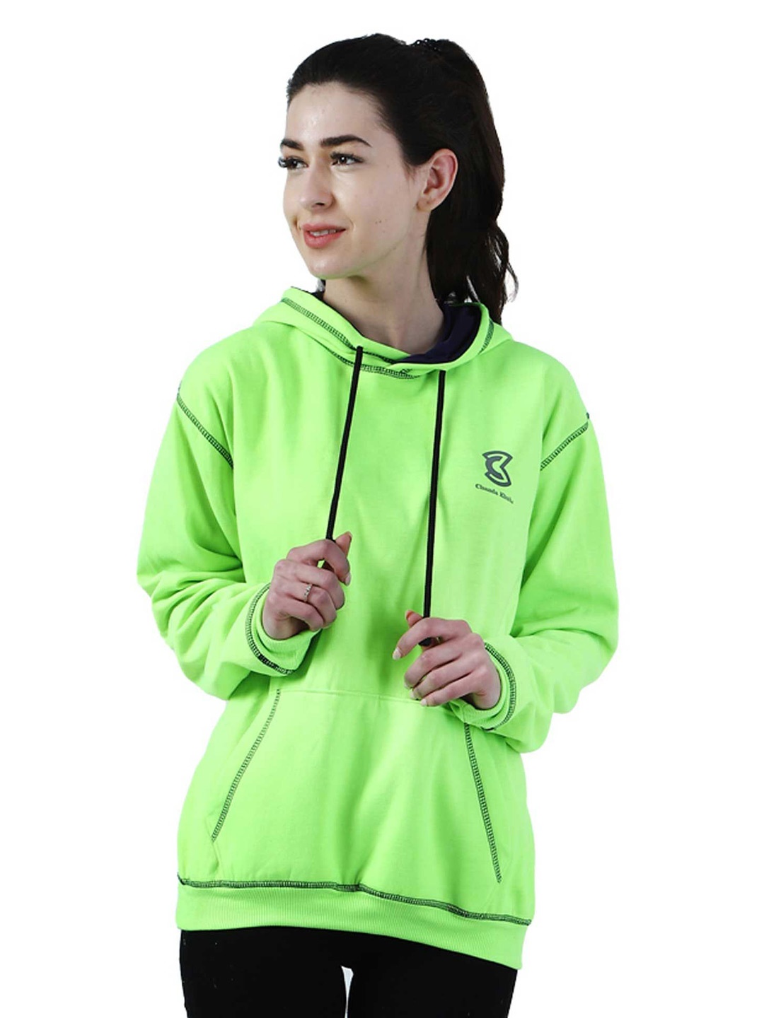 

Chanda Khuba Women Hooded Sweatshirt, Fluorescent green