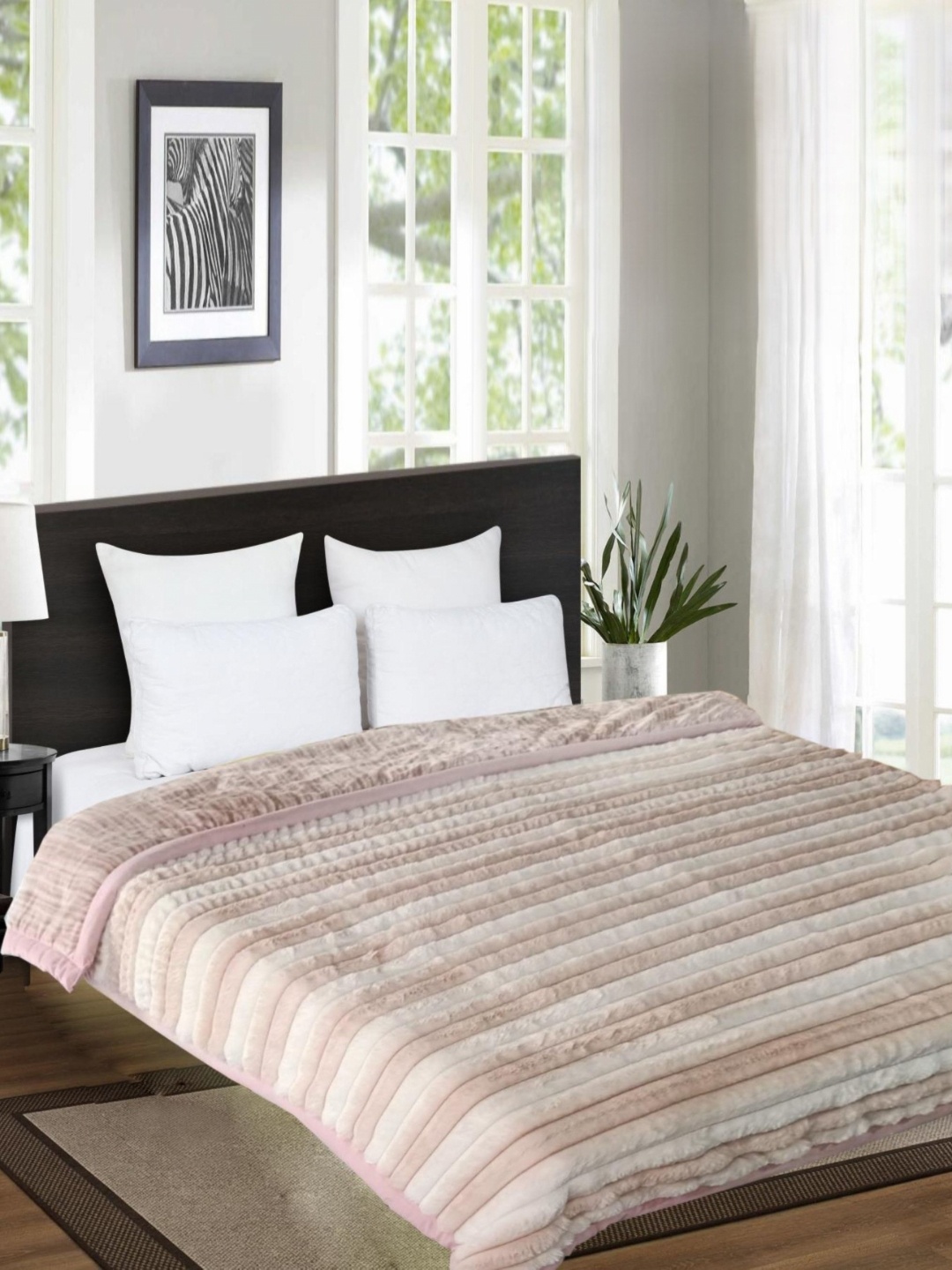 

Signature Pink & White Striped Heavy Winter 450 GSM Double Bed Blanket