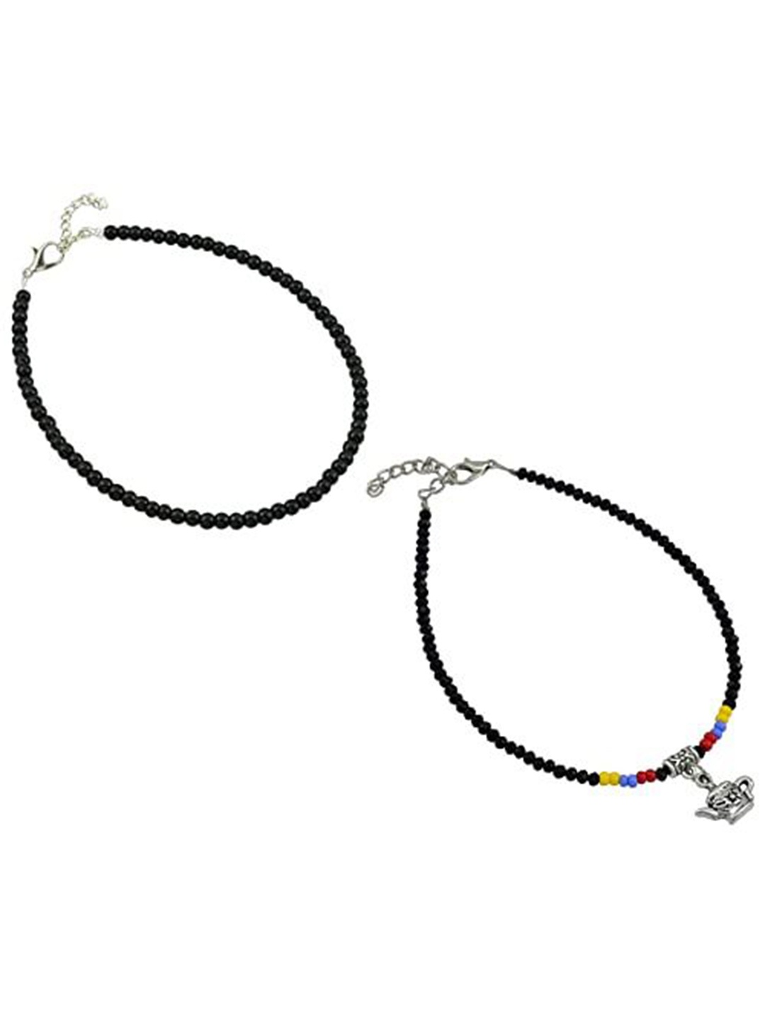 

HIGH TRENDZ Women Set of 2 Anklets, Black