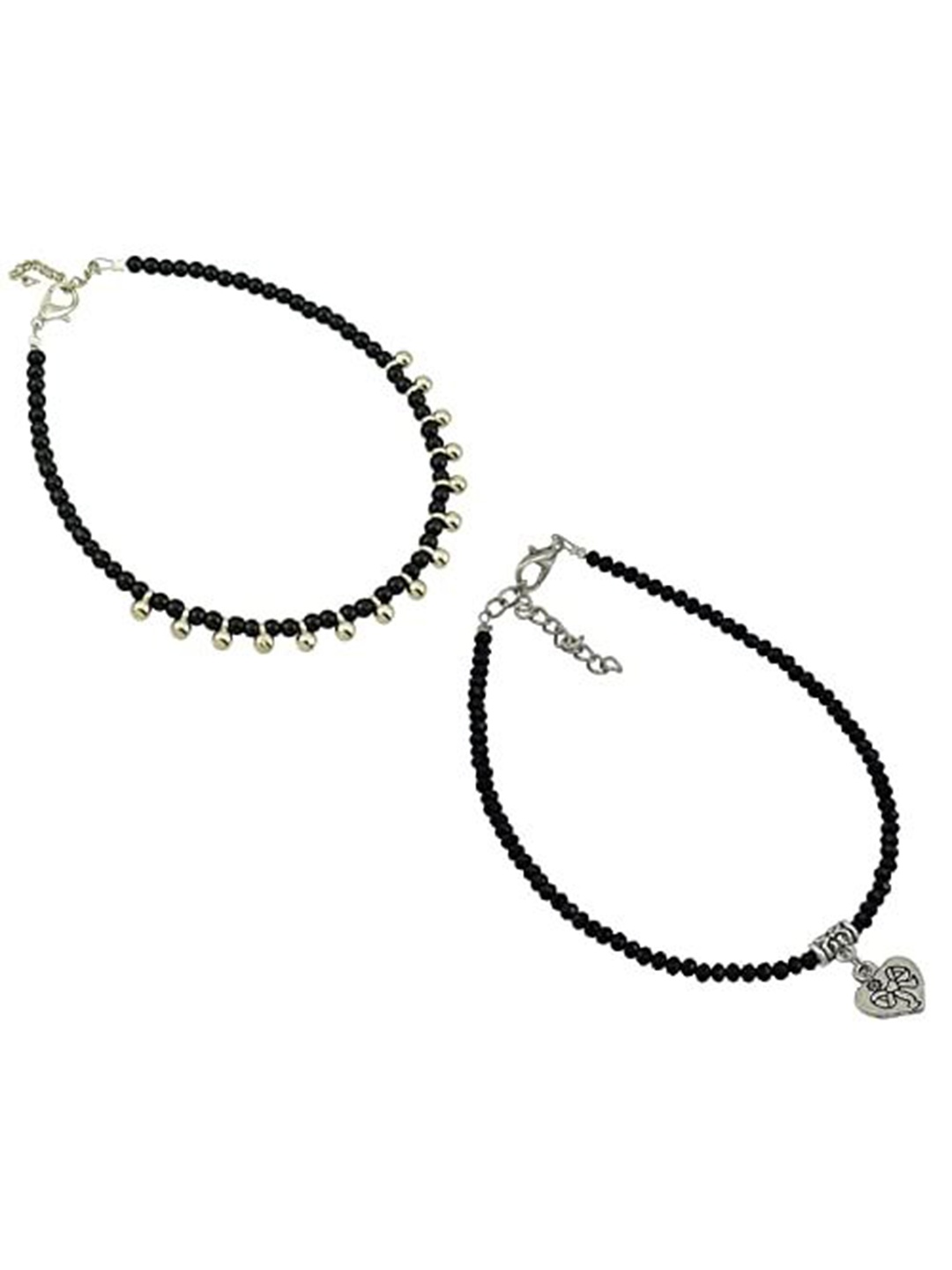 

HIGH TRENDZ Women Set of 2 Anklets, Black