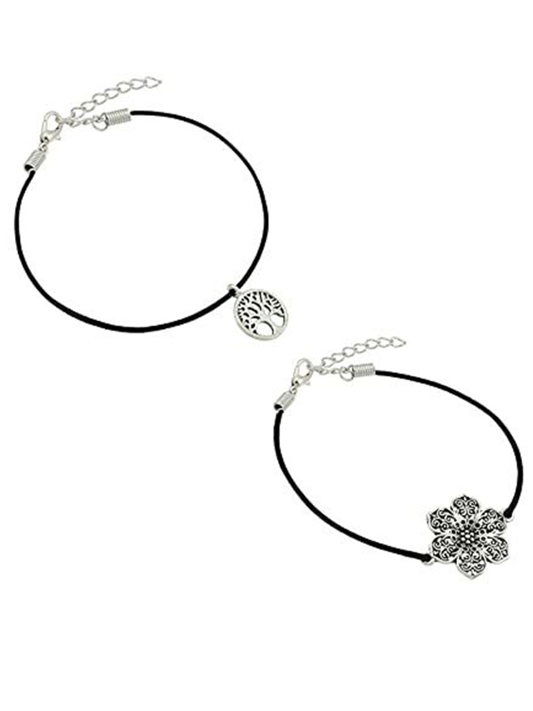 

HIGH TRENDZ Women Set of 2 Anklets, Black