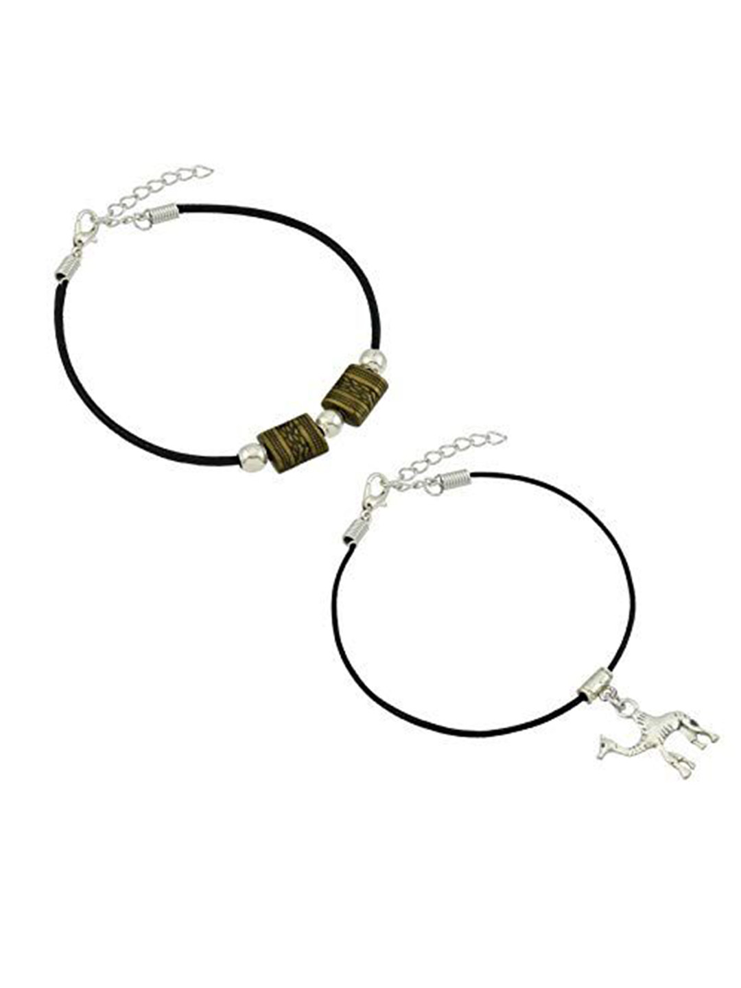 

HIGH TRENDZ Women Set of 2 Anklets, Black
