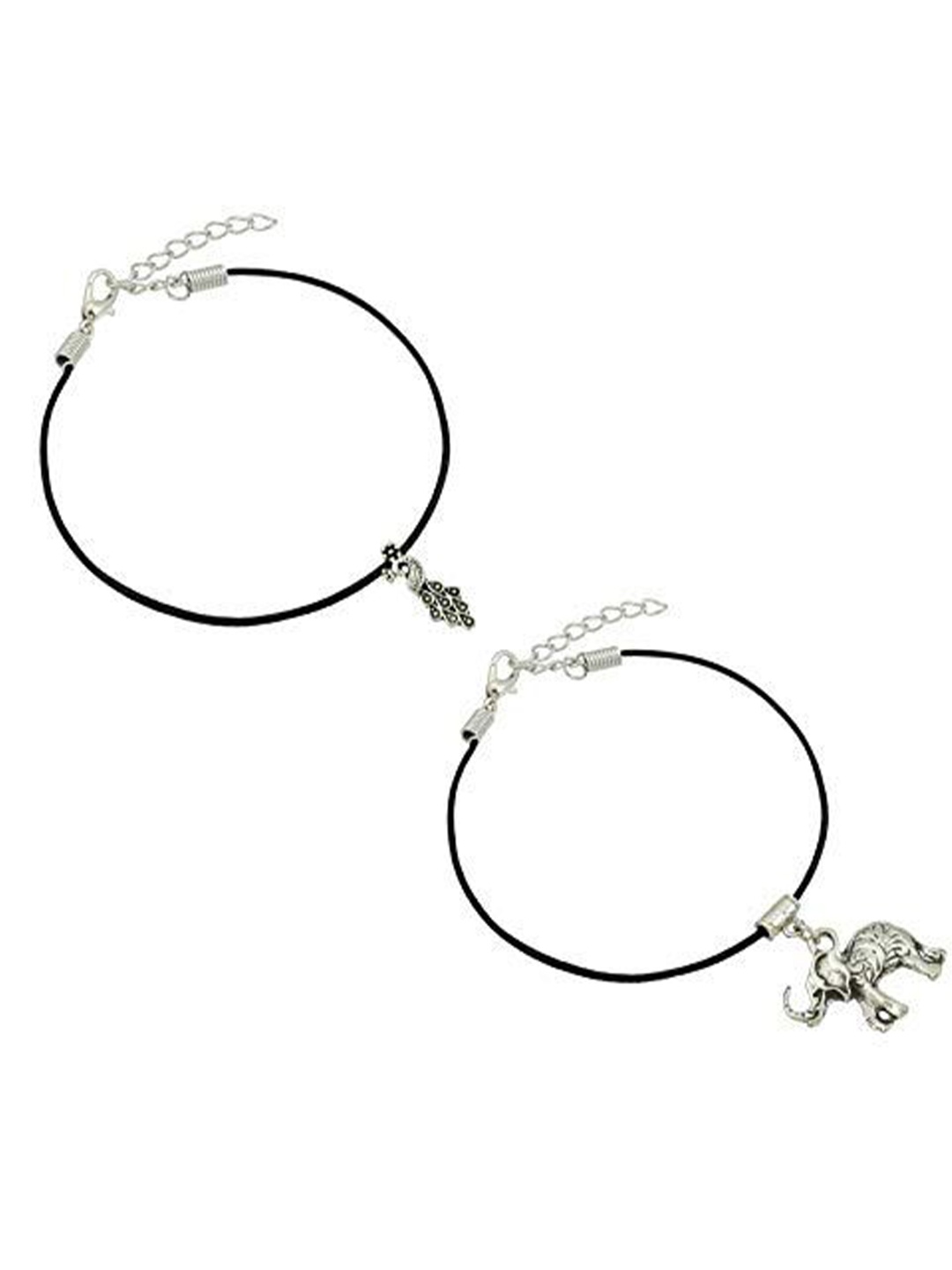 

HIGH TRENDZ Women Set of 2 Anklets, Black