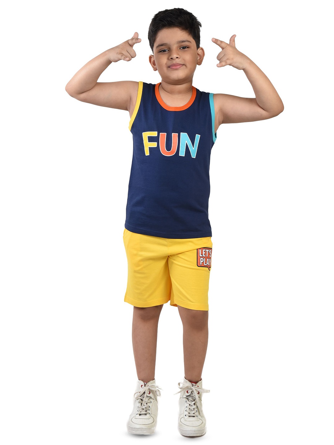 

Clothe Funn Boys Printed T-shirt with Shorts, Navy blue