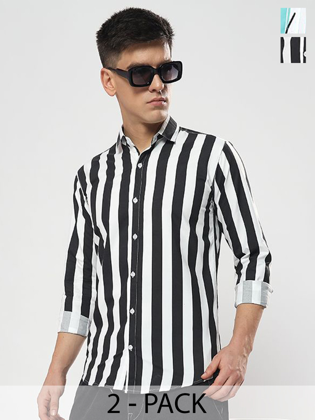 

YOUTH FIRST Men Pack Of 2 Striped Wrinkle Free Casual Shirt, Black