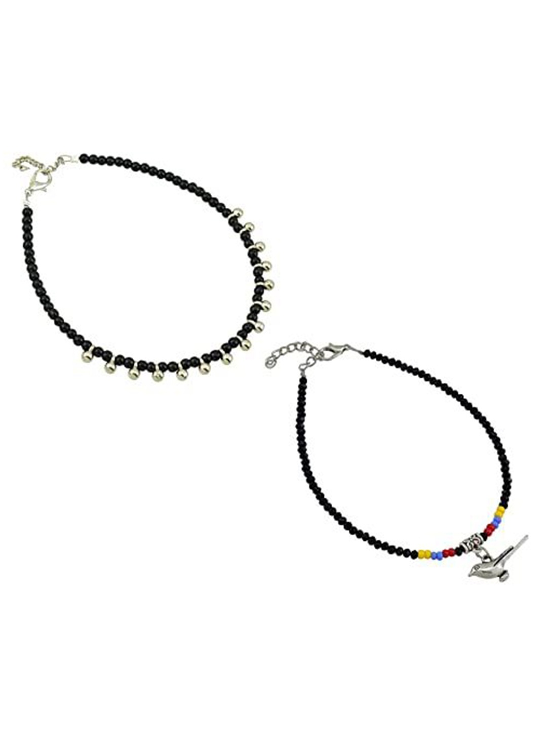 

HIGH TRENDZ Women Set of 2 Anklets, Black