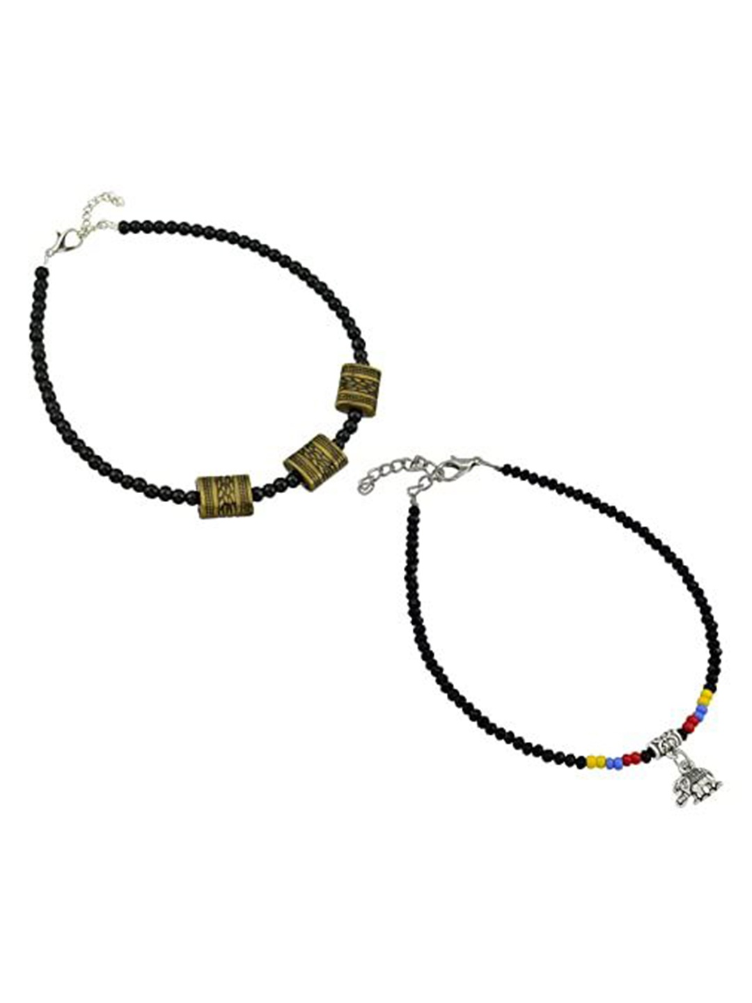 

HIGH TRENDZ Women Set of 2 Anklets, Black