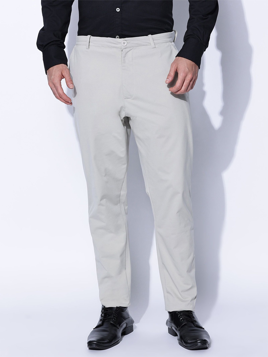 

BLUE TYGA Men Comfort Wrinkle Free Trousers, Grey melange