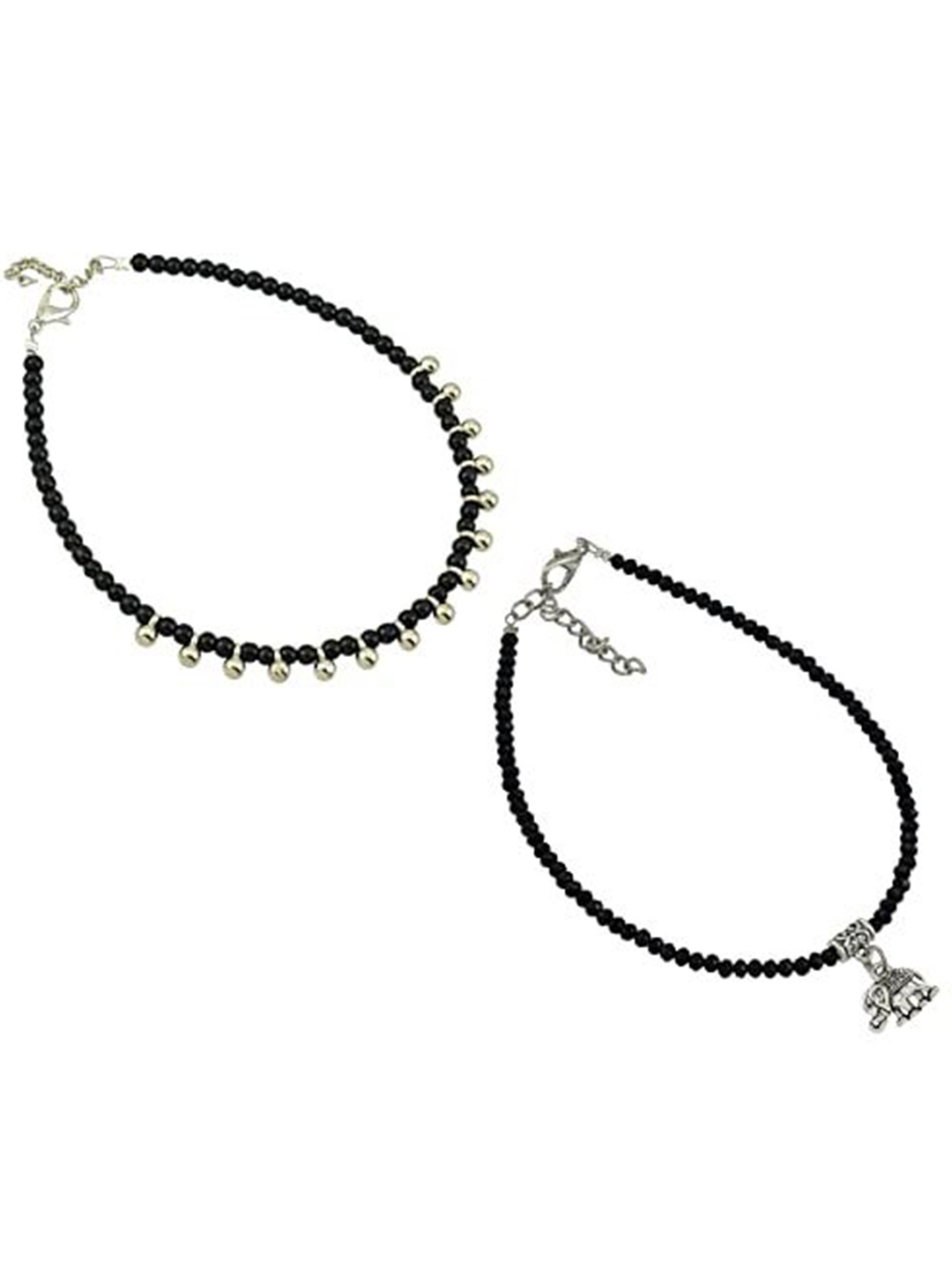 

HIGH TRENDZ Women Set of 2 Anklets, Black