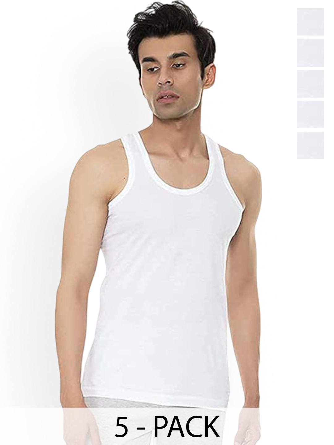 

AMUL COMFY Pack Of 5 Pure Cotton Gym Vests, White