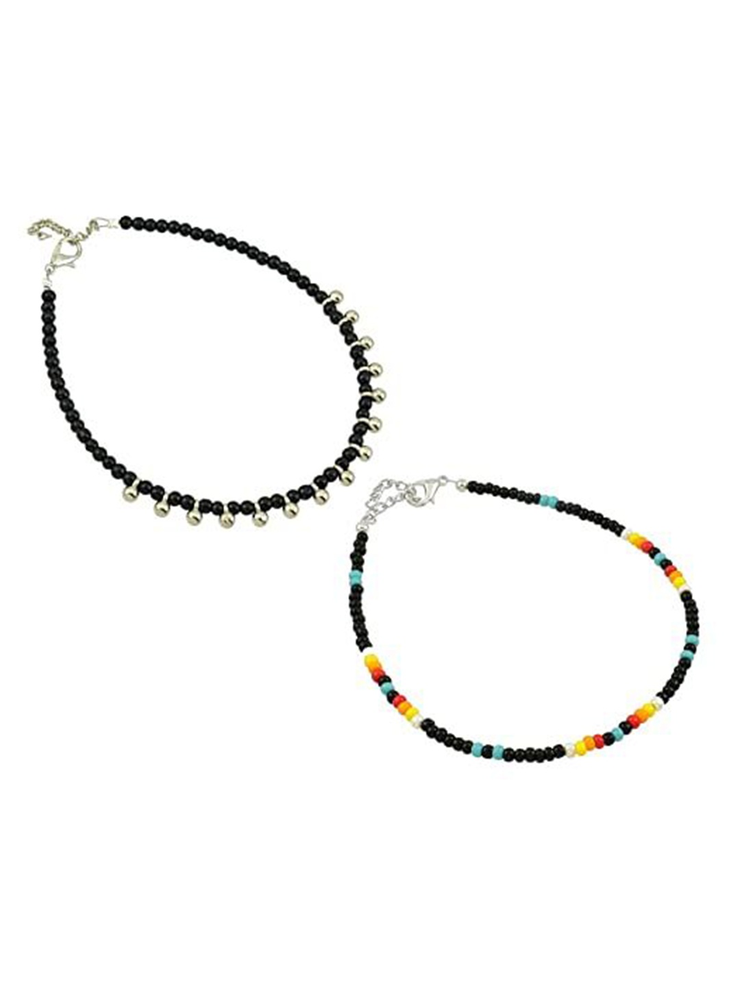 

HIGH TRENDZ Women Set of 2 Anklets, Black