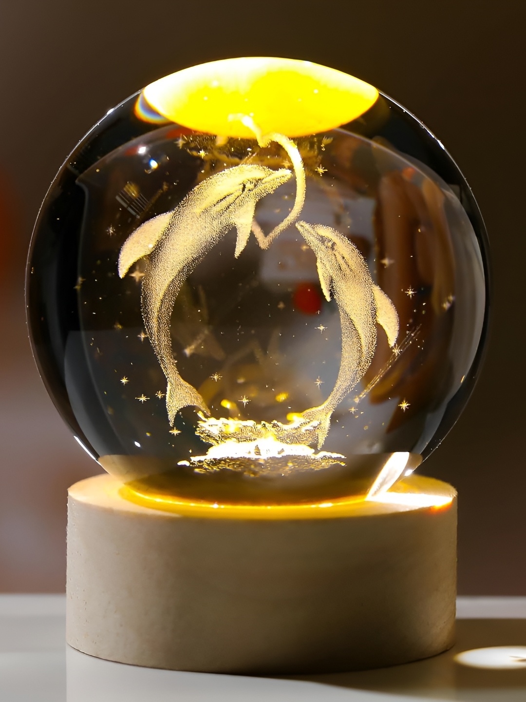 

Awestuffs Yellow Printed Acrylic Spherical Table Lamp with Adjustable Cord and Bulb