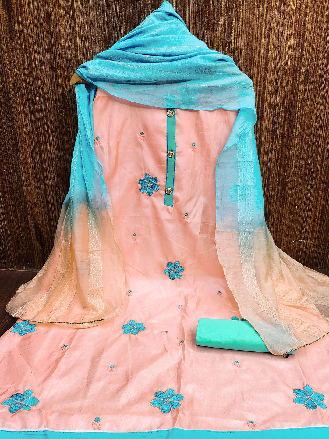 

Maroosh Embroidered Unstitched Dress Material, Peach