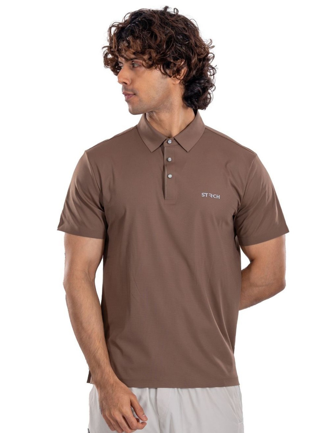 

STRCH Men Polo Collar Anti Odour Pockets T-shirt, Brown