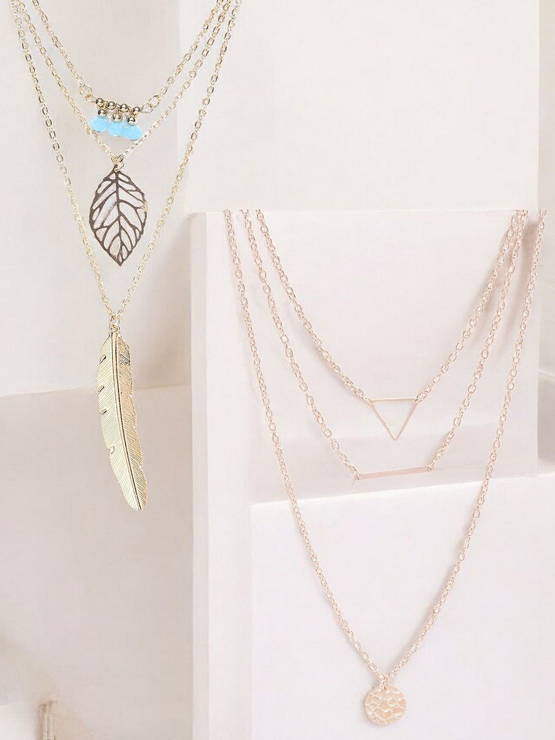 

DressBerry Set Of 2 Gold-Plated Multi Layered Necklace