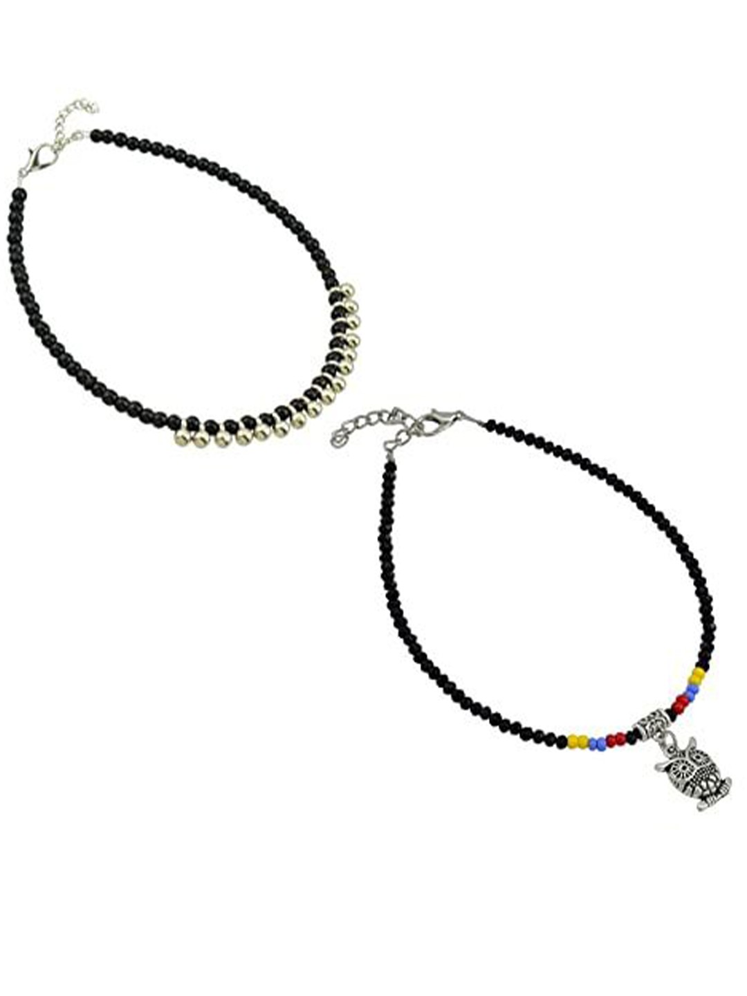 

HIGH TRENDZ Women Set of 2 Anklets, Black