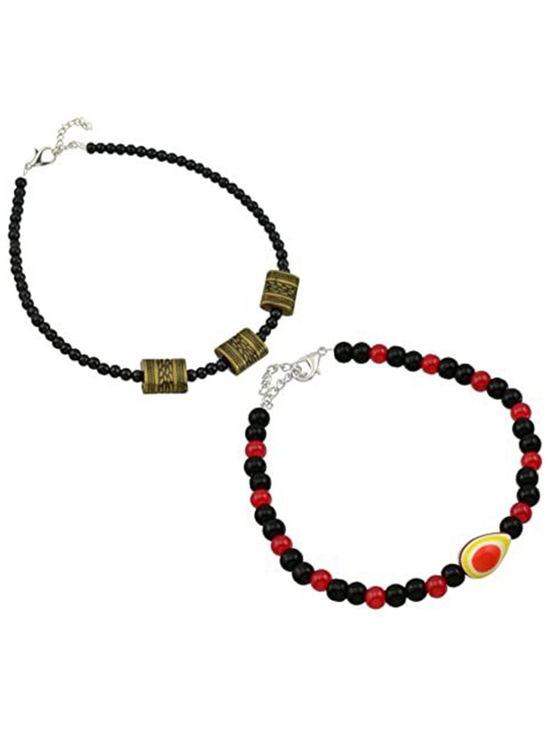 

HIGH TRENDZ Women Set of 2 Anklets, Black