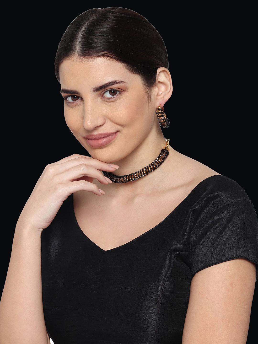

Rhosyn Women Gold-Plated & Beaded Jewellery Set, Black