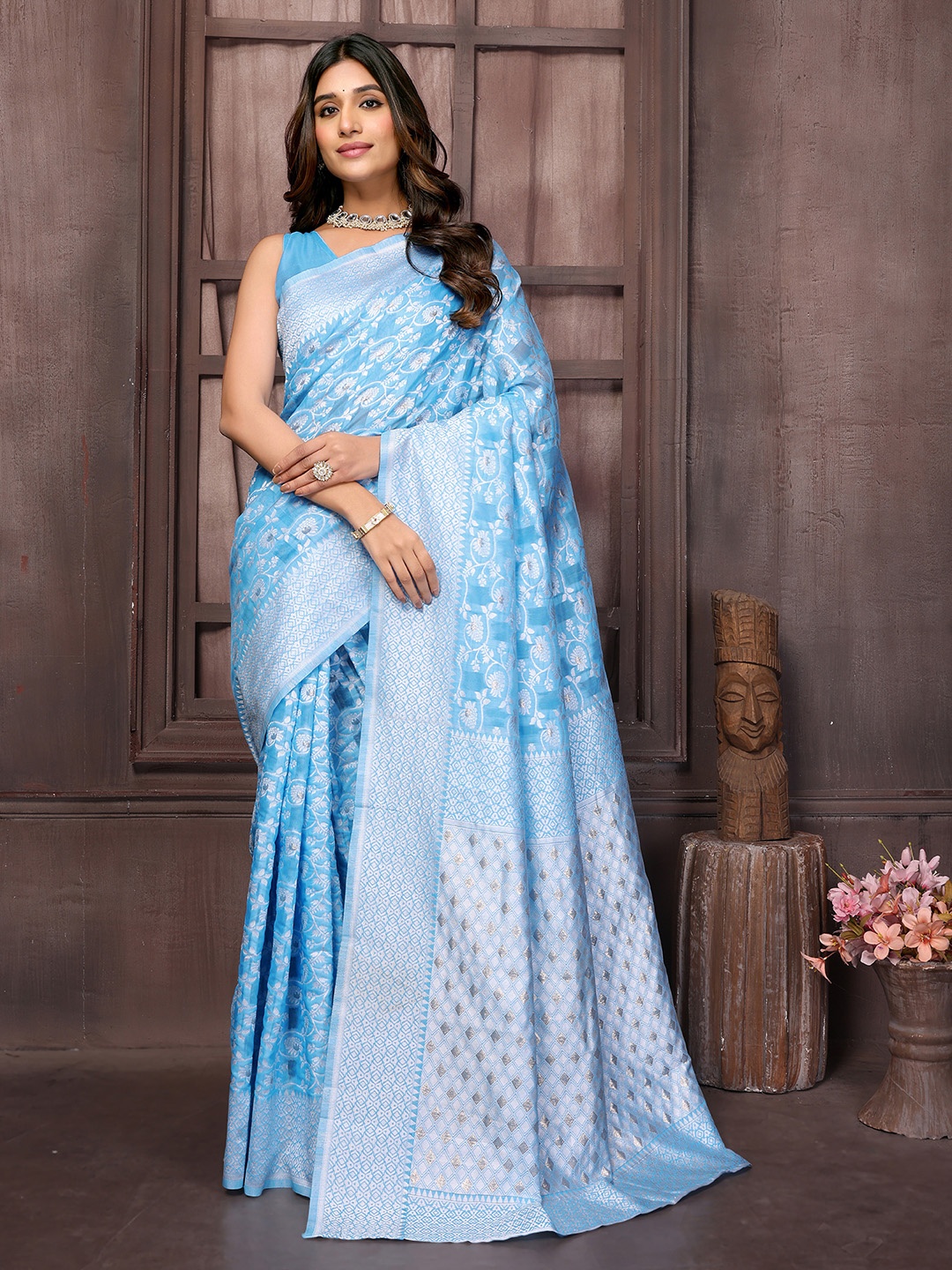 

KALINI Woven Design Zari Ready to Wear Saree, Blue