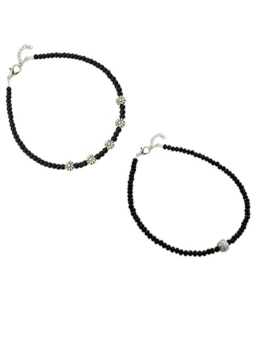 

HIGH TRENDZ Women Set of 2 Anklets, Black
