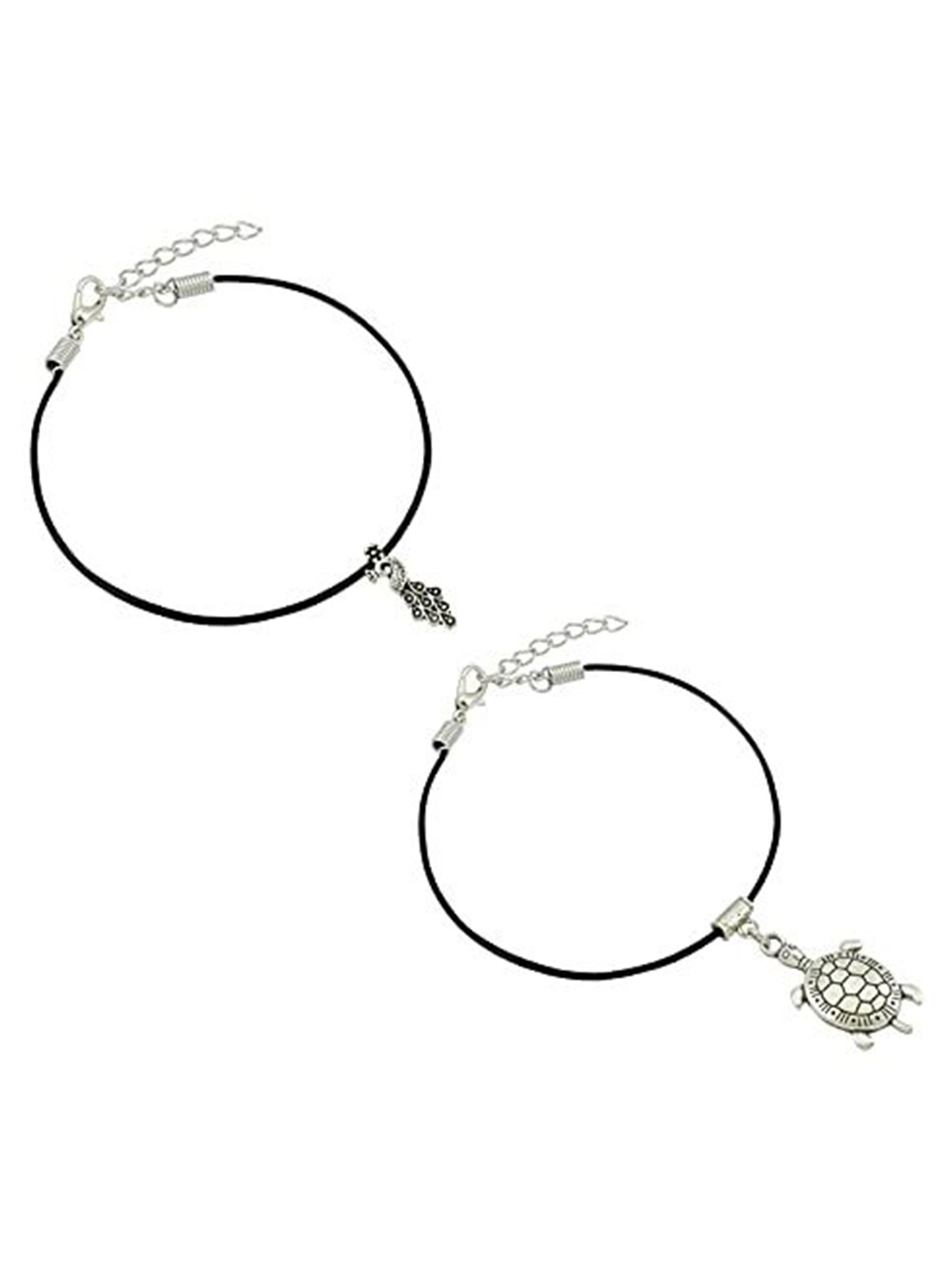 

HIGH TRENDZ Women Set of 2 Anklets, Black
