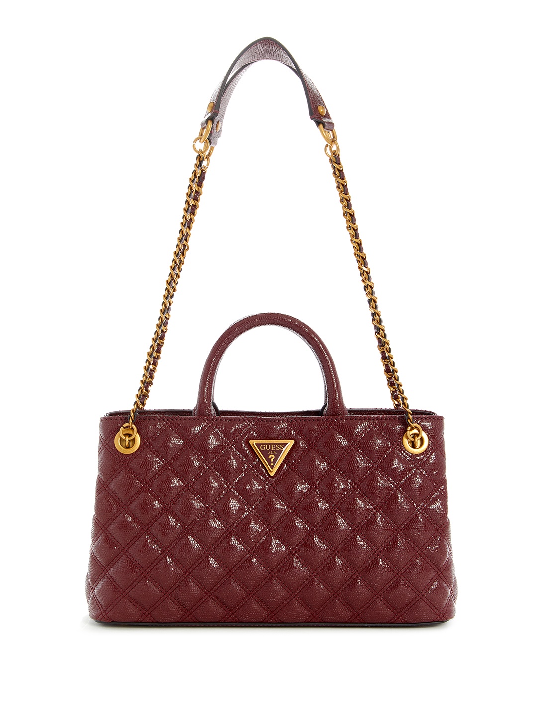 

GUESS Animal Textured Quilted Structured Handheld Bag, Burgundy
