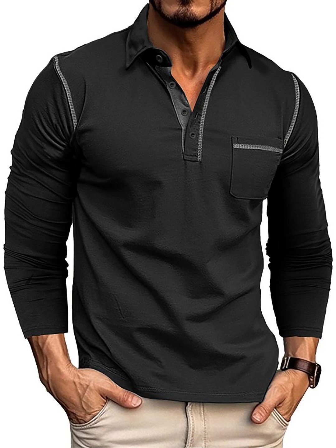 

StyleCast x Revolte Men Polo Collar T-shirt, Black