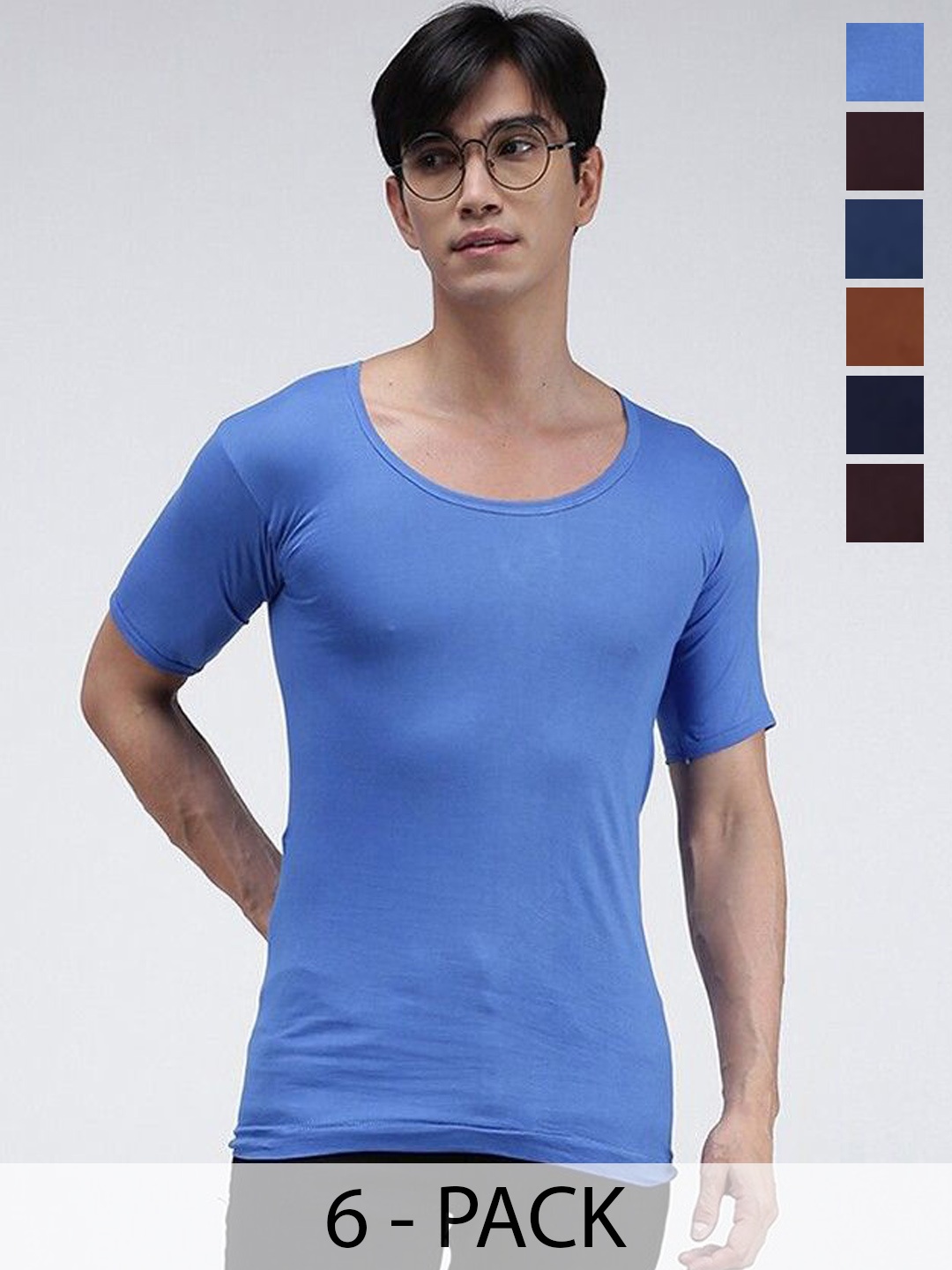 

AMUL COMFY Pack of 6 Cotton Sleeveless Innerwear Vests Comfy-Color-RNS-6-100, Blue